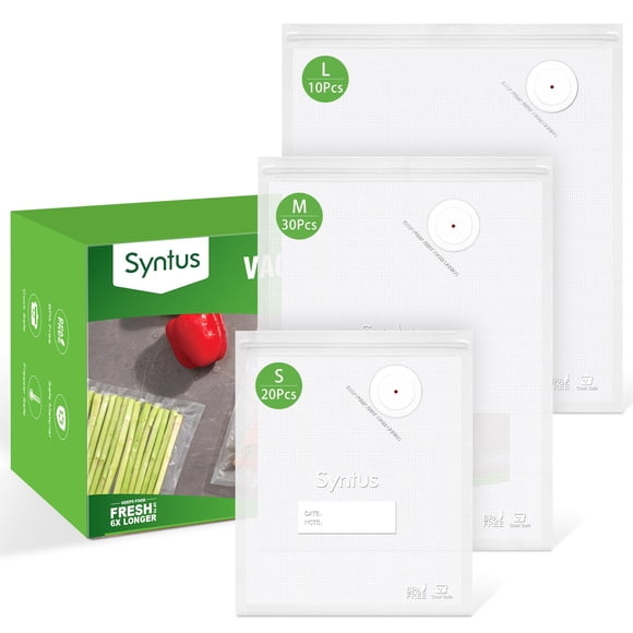 Syntus Vacuum Sealer Bags for Food, 60 Pcs (S+M+L) 8" x 10" and 10" x 13.8" and 11.8" x 13.8" Food Storage Bags for Sous Vide Cooking Microwave Heati