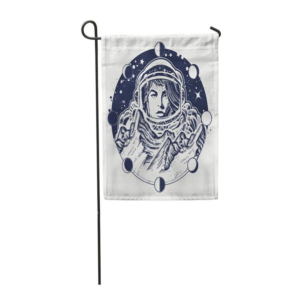 POGLIP Woman Astronaut Tattoo Spaceman Exploring New Planets Mountains Garden Flag Decorative Flag House Banner 12x18 inch