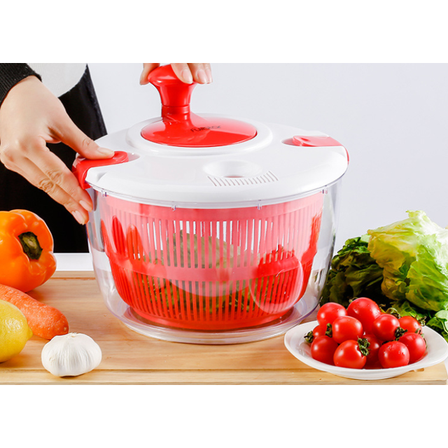 Tourne-salade de Cuisine Grande Capacité 5 L - Tourne-Laitue Manuel avec Couvercle Verrouillable et Poignée Rotative - Tourne-Salades Faciles à Utiliser avec Bol, Passoire et Système d'Égouttage Intégré (Vert)