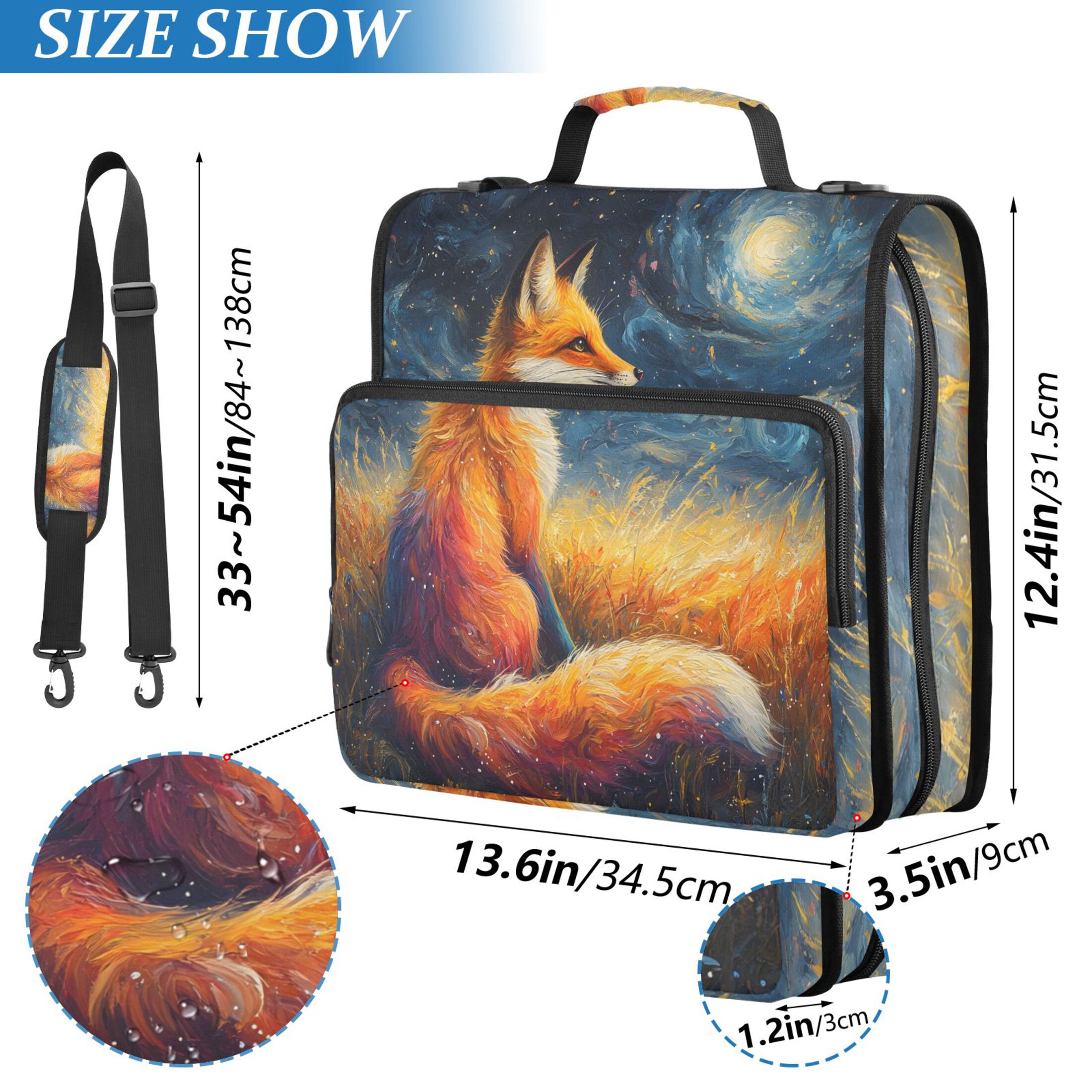 ALAZA Zipper Binder Bag Fox Starry Night 3 Ring File Folder Binder Organizer Bag
