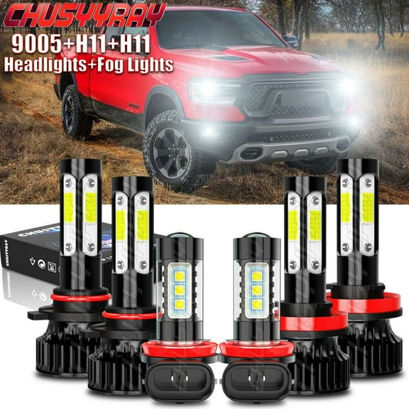 For 2019 2020 2021 Ram 1500 2500 3500 6000K LED Headlight Hi Low Beam Fog Light Bulbs