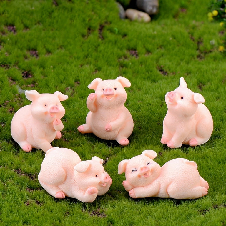 Miniature Pig Family Resin Ornaments, Mini Animal Statue, Bonsai