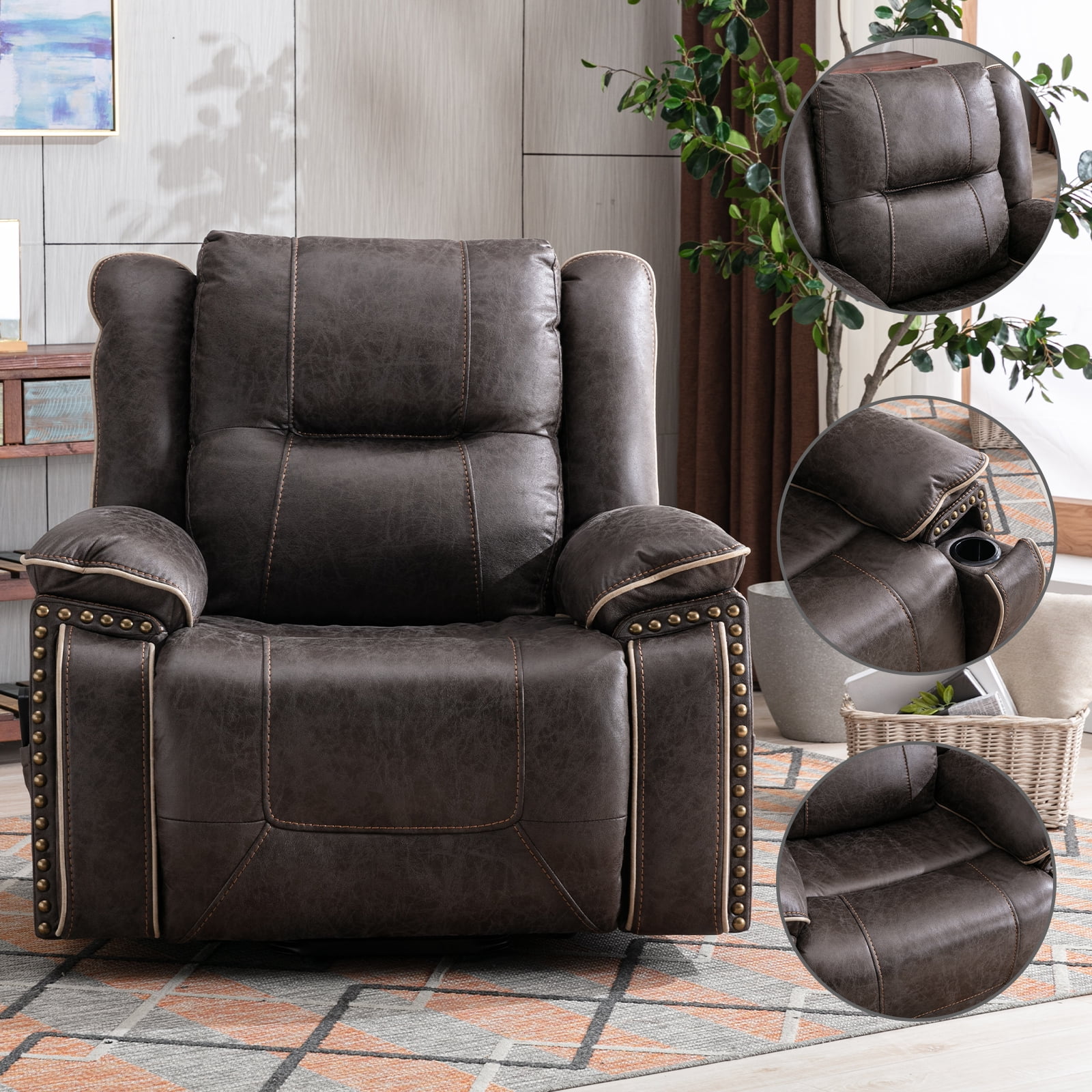 Bonzy Home Power Lift Chair Recliner Suede Fabric Electric Massage Recliner with Cup Holders