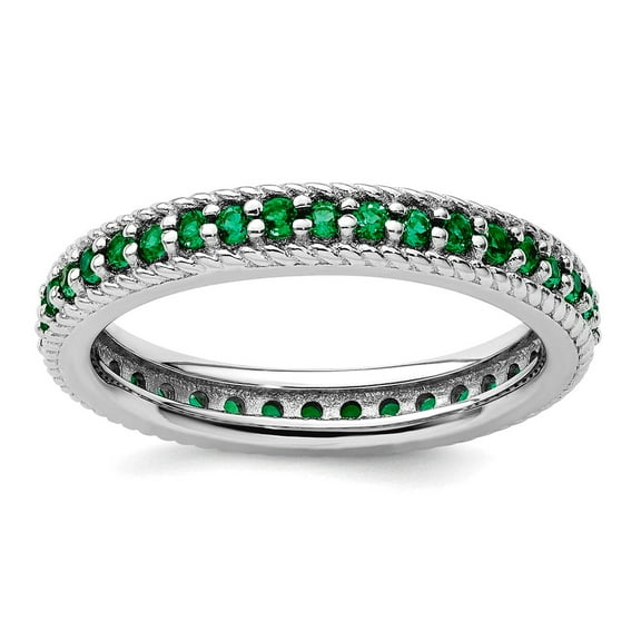 925 Sterling Silver Prong set Stackable Polished Created Emerald Eternity Ring Size 6 Eternity Ring for Women