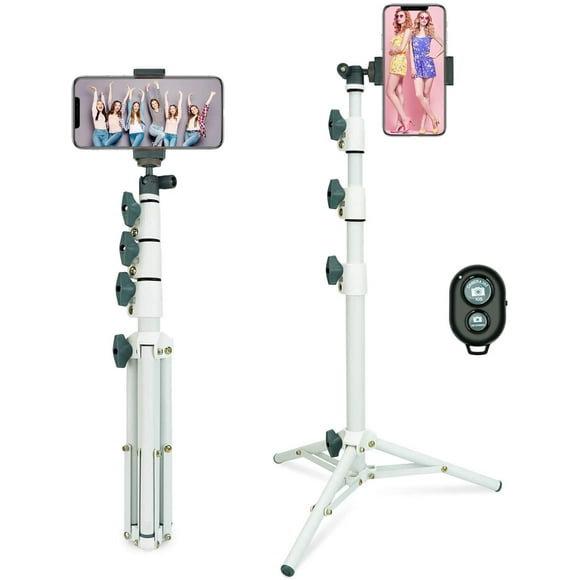 Selfie Stick & Tripod IBAOLE , Integrated, Portable All-in-One Professional, Heavy Duty, Lightweight, Bluetooth Remote for Apple & Android Devices, Separable Tripod Feet, Extends to 50", Pink White
