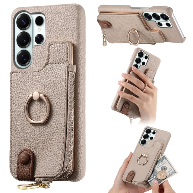 Funda FOXDOCK para Samsung Galaxy S26 Ultra Diseño con anillo, soporte, almacenamiento y protección RFID-caqui