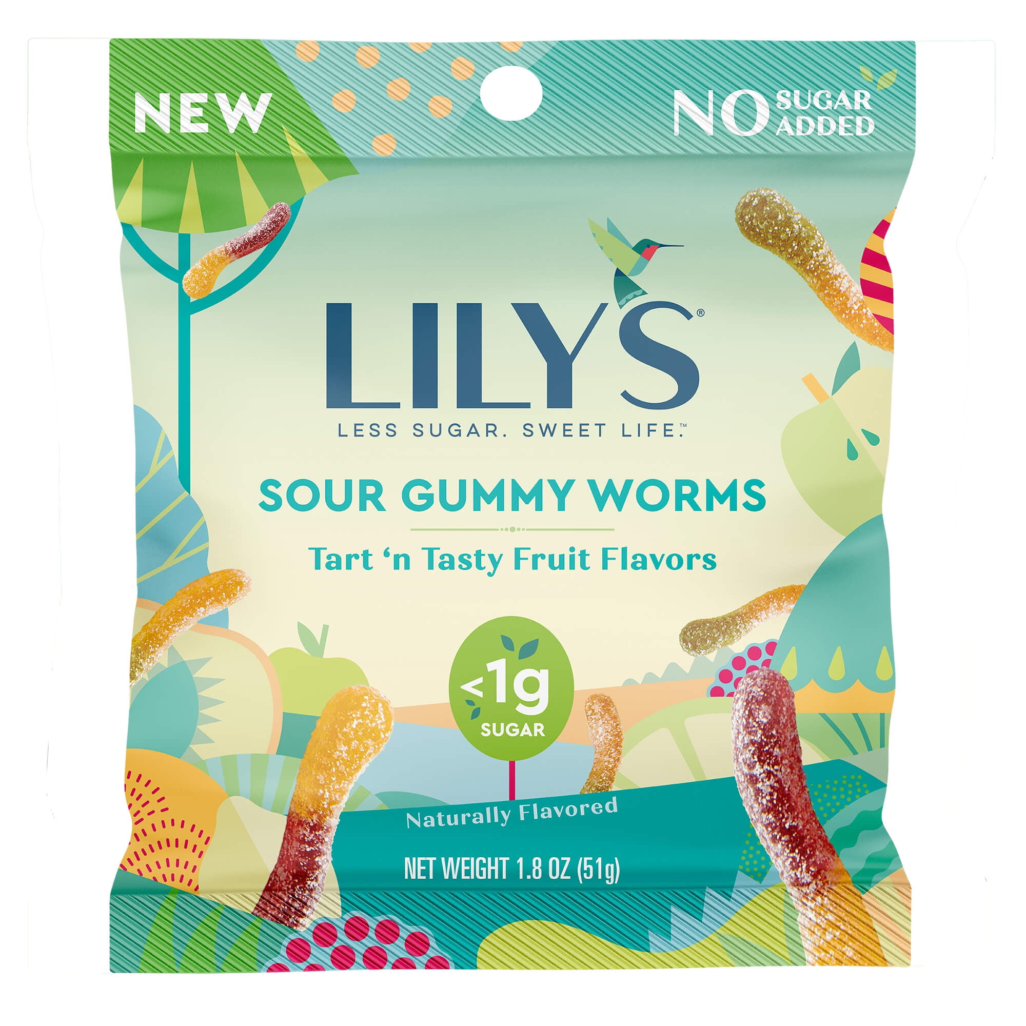 Lily's Sour Gummy Worms, Tart 'N Tasty Fruit Flavors, 1.8 oz