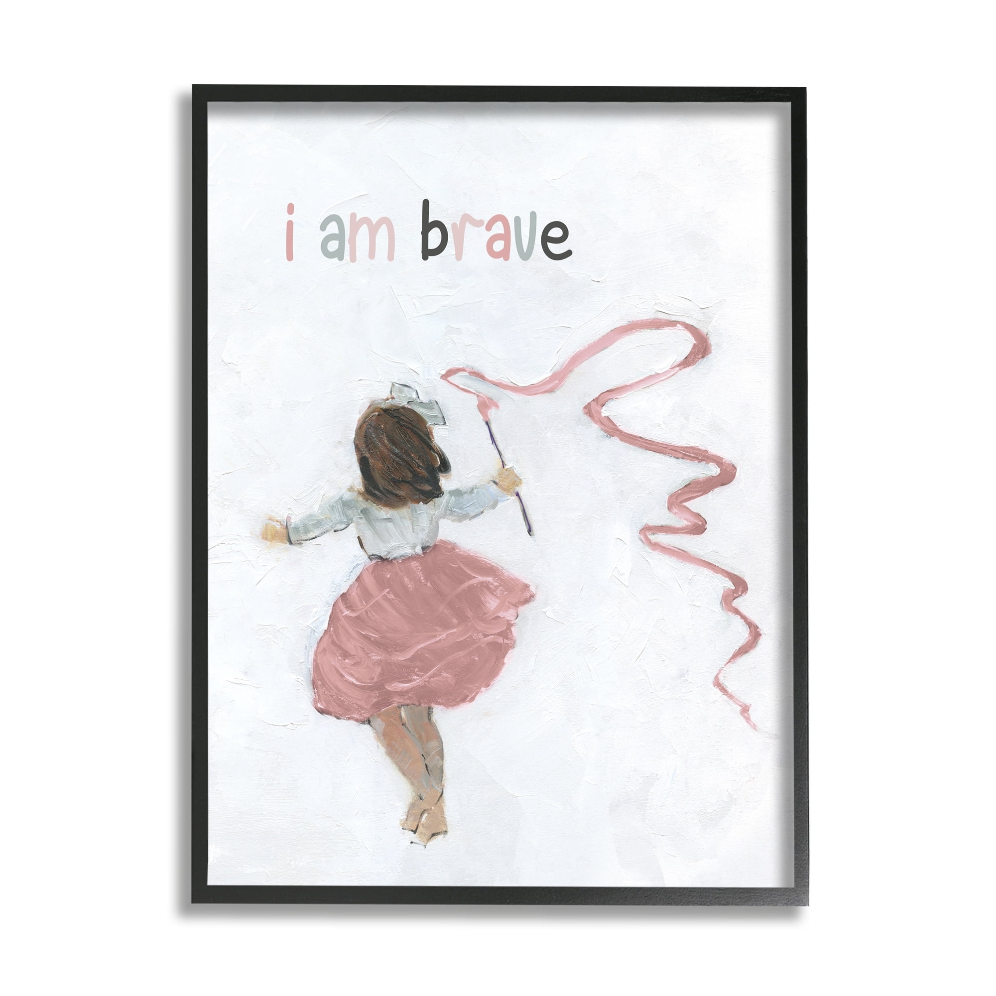 Stupell Industries I Am Brave Uplifting Child Running Playing Painting Graphic Art White Framed Art Print Wall Art, Design by Sally Swatland
