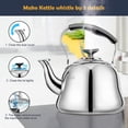 thumbnail image 3 of Tetera de té de acero inoxidable para estufa con mango plegable resistente al calor, acabado de espejo, 2 litros, 3 of 5