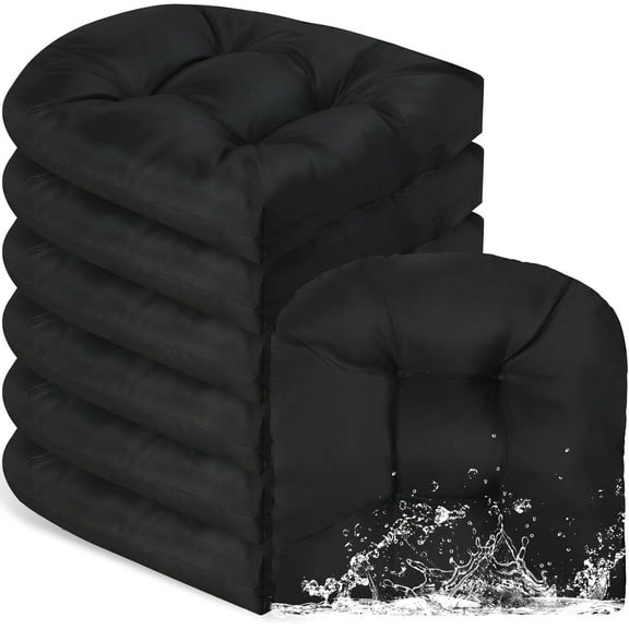 Outdoor Chair Cushions Set of 6 Waterproof Sun Protection Square Tufted Overstuffed Patio Furniture Seat Cushion for Patio Furniture Dining Indoor 19" x 19"(Black)
