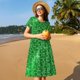 thumbnail image 4 of Balery Shiny round green sequins Vestidos sueltos de manga corta para mujer, vestidos de verano 2025, vestidos casuales de corte A con vuelo., 4 of 6