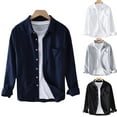 thumbnail image 6 of Men Lapel Shiirt Plain Long Sleeve Streetwear Button Cardigan Casual Blouse, 6 of 9