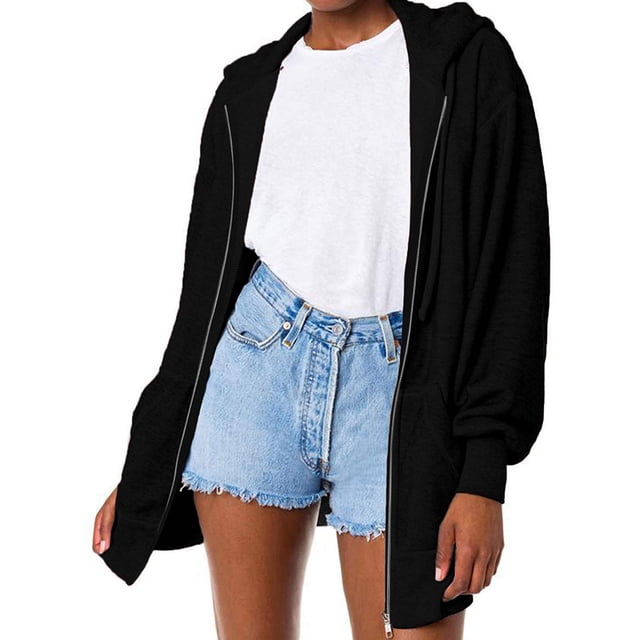RKSTN Womens Sweatshirt Fashion Casual Slim Zipper Hoodie Solid Color Drawstring Fit Soft Tops with Pockets