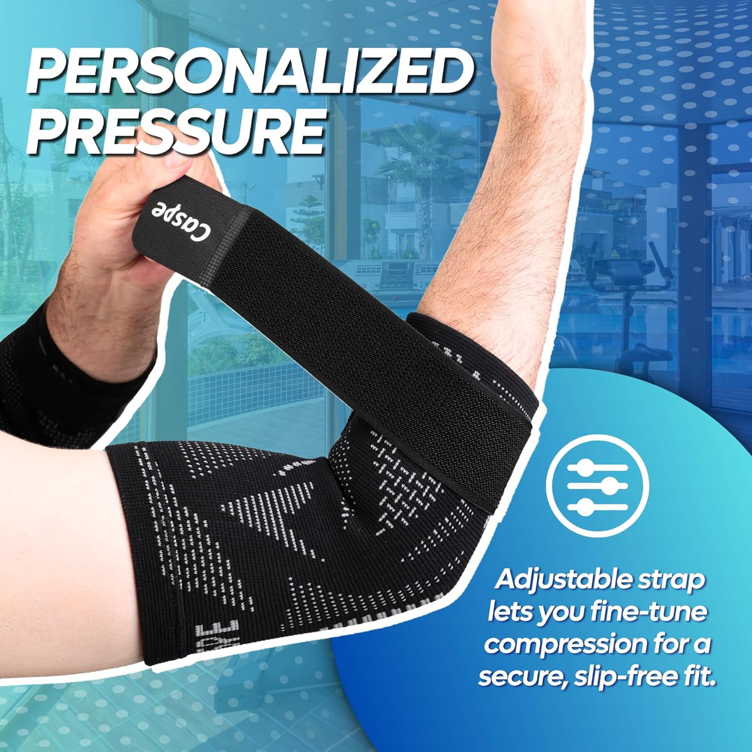 Caspe 2 Pack Elbow Compression Sleeve with Adjustable Strap – Breathable Arm Support for Men & Women, Non-Slip Sleeve for Sports & Workouts