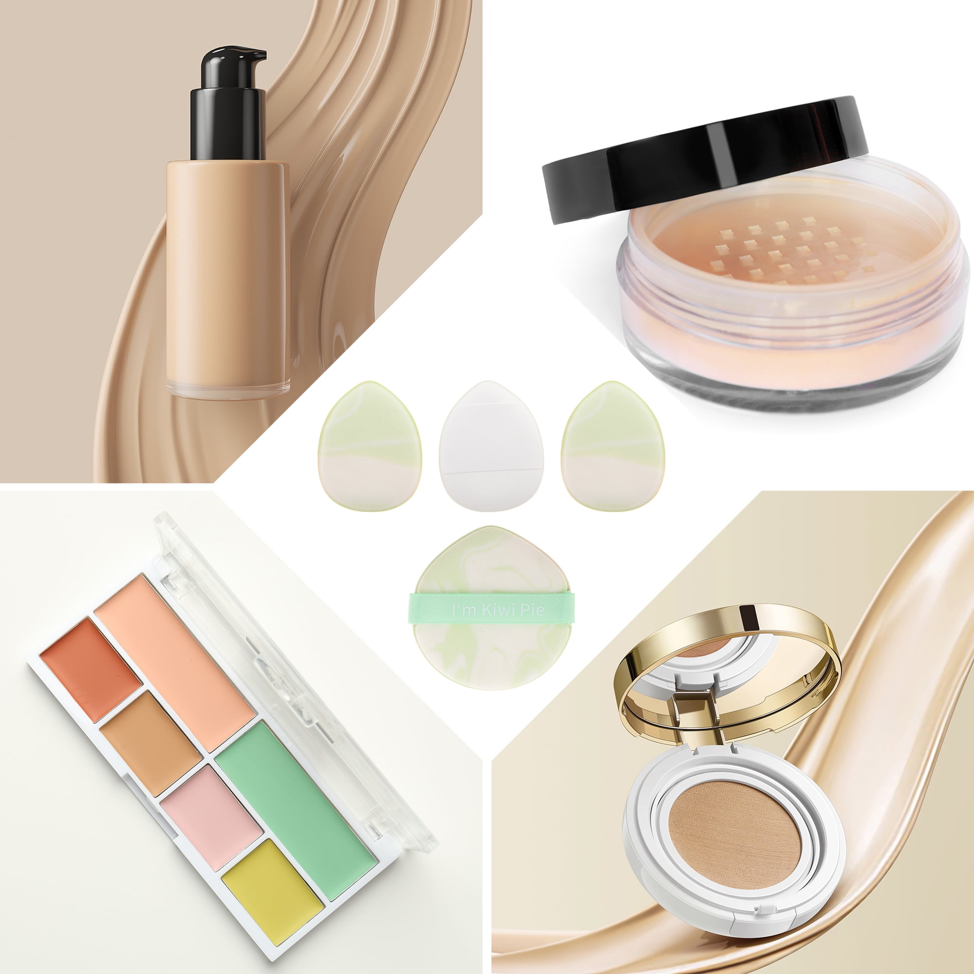 Unique Bargains 4 Pcs Combination Face Makeup Sponge Green, White