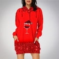 thumbnail image 2 of Pisexur Robes de Noël pour Femmes Mode Imprimé Verres à Vin Rouge Robes de Fête Décontractées à Manches Longues Sweat à Capuche Robes d'Automne de Noël Mini Robe avec Poches, 2 of 4