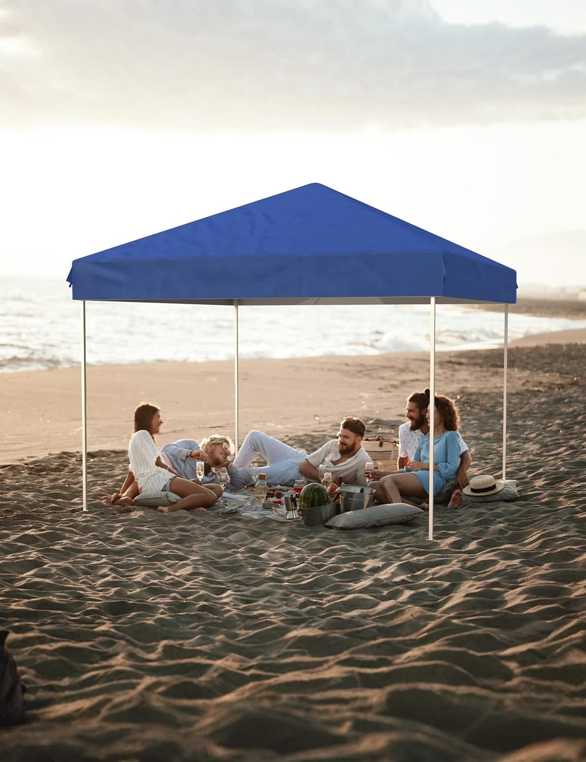10x10 Pop Up Canopy with 3 Side Walls,Beach Tent with One Push Setup,Outdoor Sun Shade for Events,Parties,Camping,Gazebo with 1 Roller Bag,3 Adjustable Height,4 Weight Bags