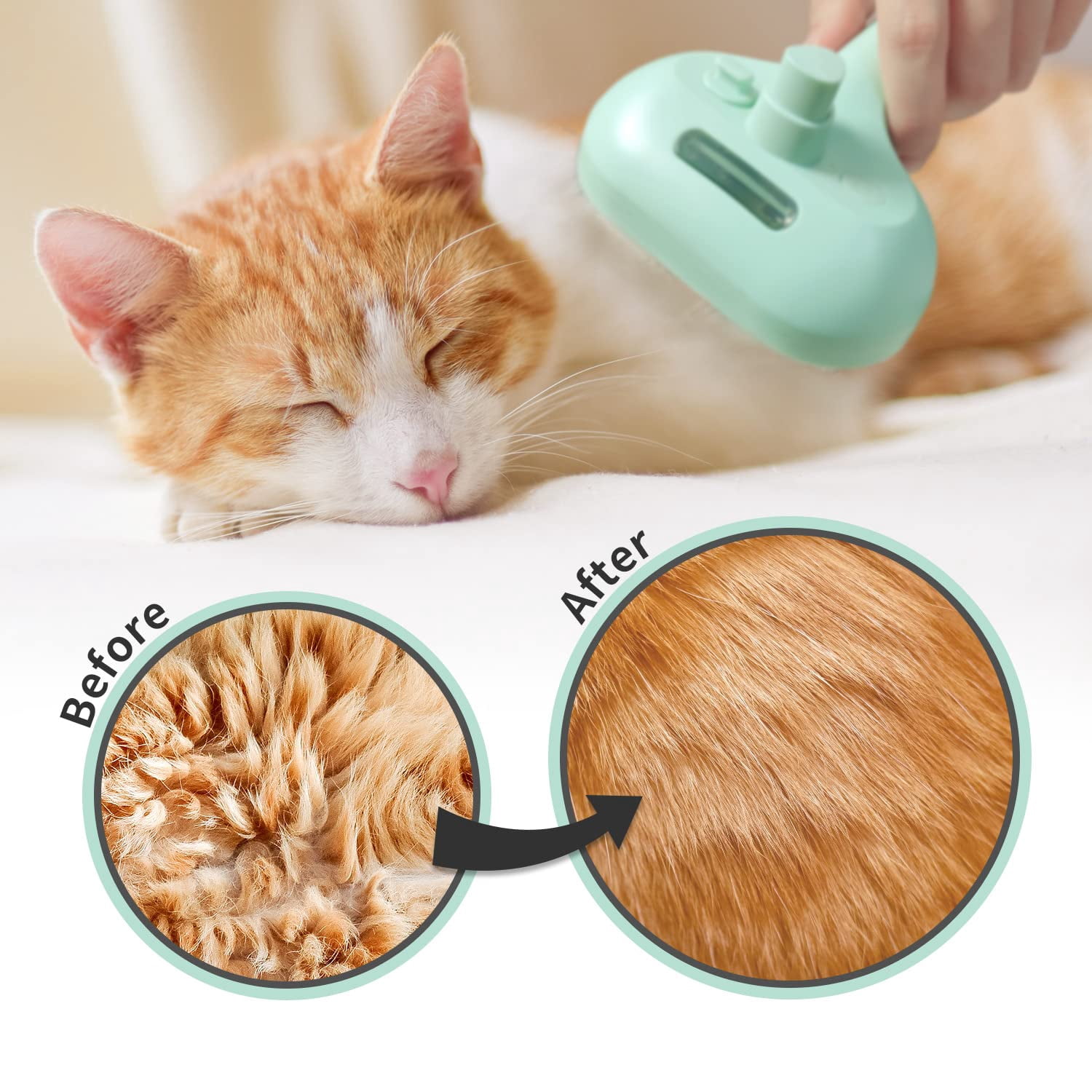 Cat Steam Brush for Shedding, 3-in-1 Self-Cleaning Grooming Comb for Long & Short Hair Cats & Dogs, Type-C Fast Charging (White)