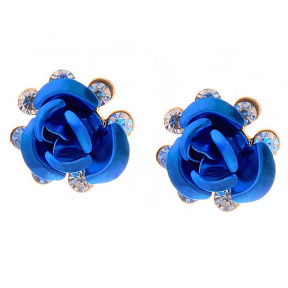 AYYUFE Women's Rose Flower Ear Studs Rhinestone Inlaid Earrings Jewelry Gift Alloy & Rhinestone Beige