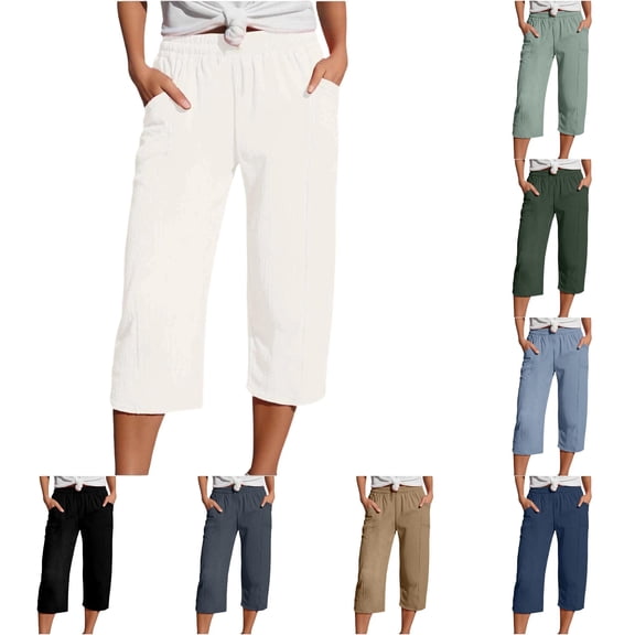 YMNXA Kids Girls Capri Pants With Pockets Solid Color Elastic Waist Straight Fit Breathable Comfortable Trousers For Daily Wear,White,S