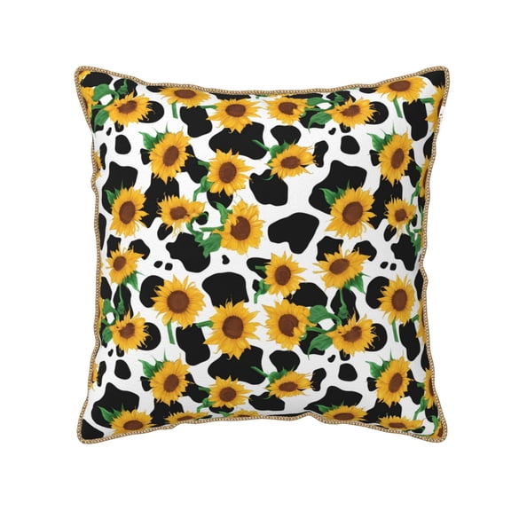 Xecao Cute Cow Print Sunflower C Print Soft Velvet Decorative Throw Pillow Covers, Square Cushion Cases for Bed, Sofa, Living Room, Car, and Indoor Outdoor Use-20"x20"