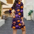 thumbnail image 3 of WTOBBY Women's Halloween Printed Fashionable V-Neck Button 3/4 Sleeve Pocket Dress - Spooky and Chic Dress with V-Neck Design, Ideal for Halloween Parties,Purple 2XL, 3 of 6