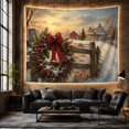 thumbnail image 6 of Christmas Wreath on Fence in Snowy Farmhouse Scene Nostalgic Rustic for Animal Lovers Rustic Wall Art Christmas Gift Tapestry Wall Hanging for Living Room and Bedroom, 6 of 7