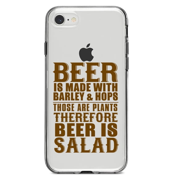 DistinctInk Clear Shockproof Hybrid Case for iPhone 7 8 SE (2020 Model) 4.7" Screen TPU Bumper Acrylic Back Tempered Glass Screen Protector - Beer Is Barley & Hops Beer is Salad