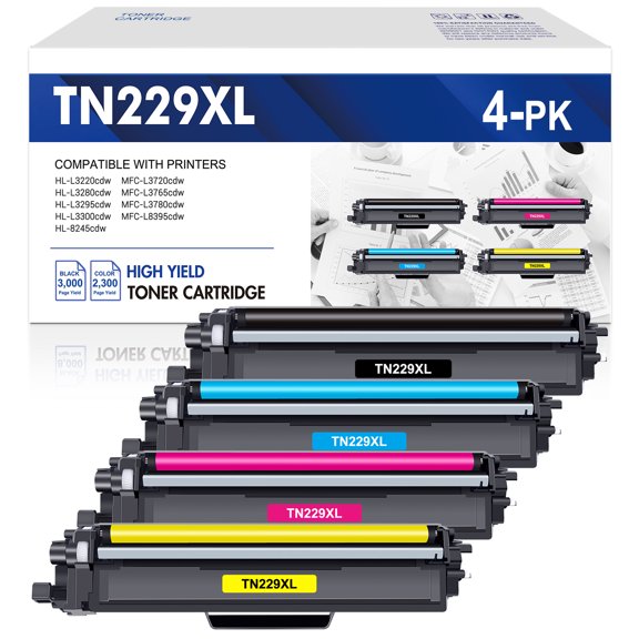 TN229 TN229XL Toner Cartridge with Chip Compatible for Brother TN-229XL TN229 TN-229 HL-L3280CDW HL-L3220CDW MFC-L3720CDW MFC-L3780CDW HL-L3300CDW Printer High Yield (4-Pack)