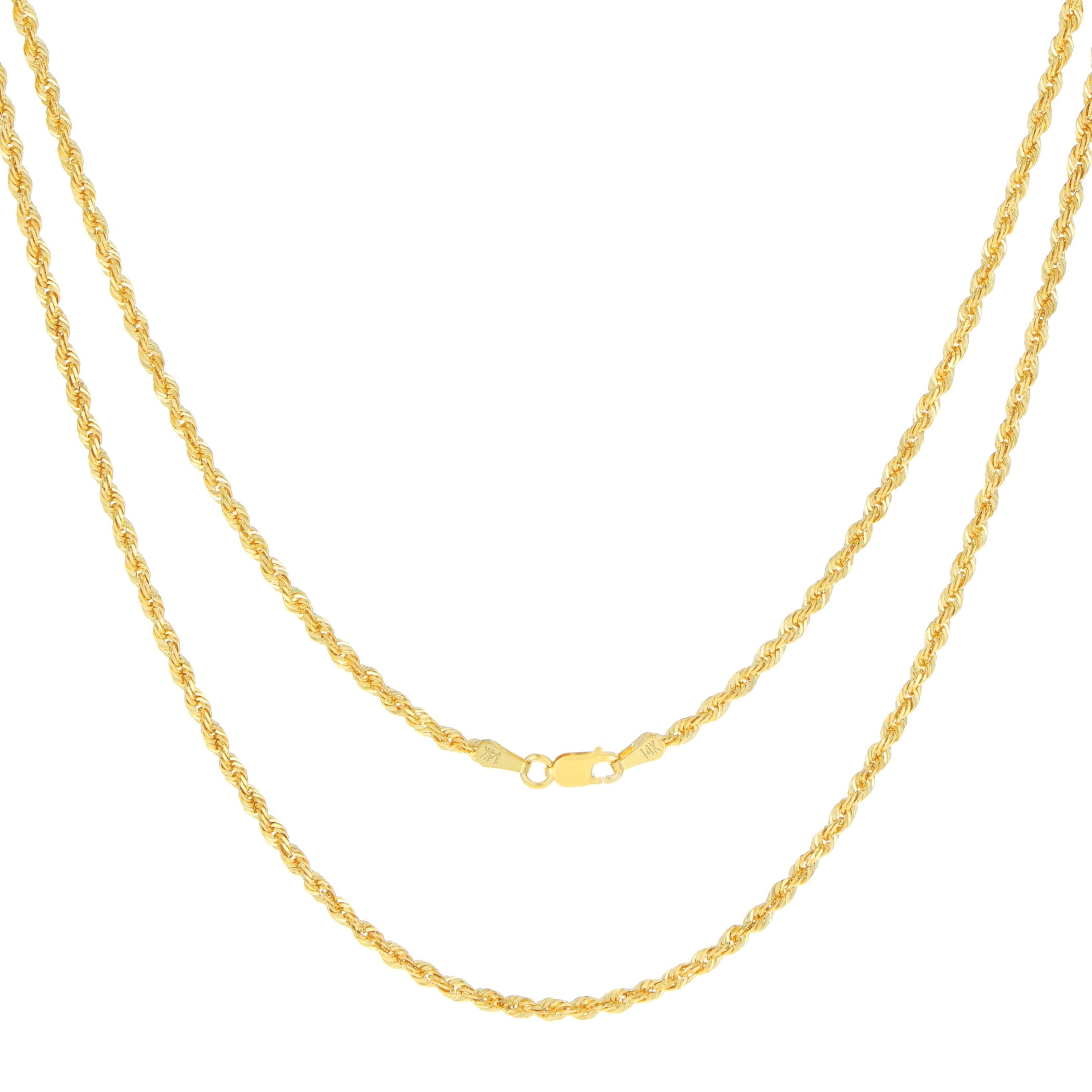 Nuragold 14k Real Yellow Gold 2mm Rope Chain Diamond Cut Necklace (16"-30") Italian Jewelry for Men & Women