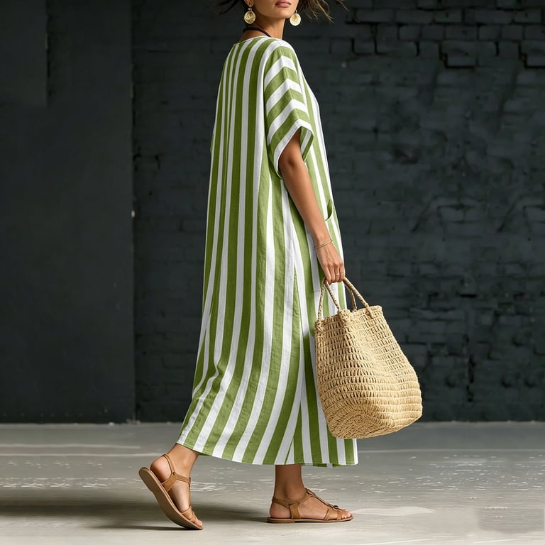 midi caftan dress Womens Colorful Printed Kaftan Travel Resort L-3XL Ultra relaxed fit Measurements S Umfun Women's Loose Fit Striped