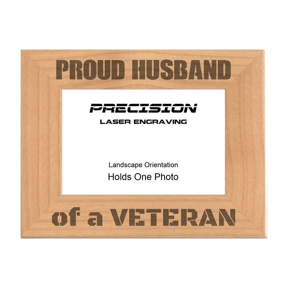 PrecisionNC Engraving Military Gifts Proud Husband of a Veteran Engraved Natural Wood Picture Frame Veterans Day 4x6 Landscape