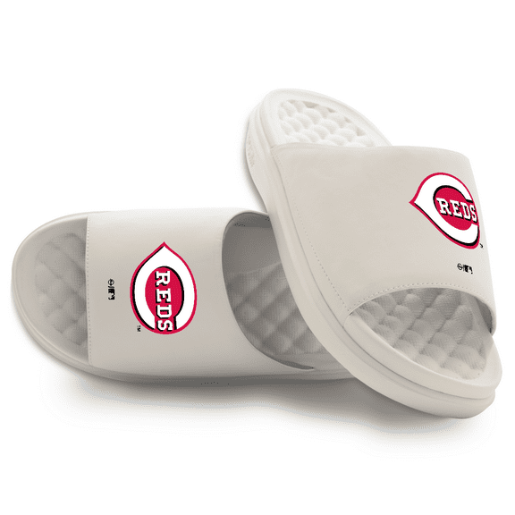 Youth ISlide Cream Cincinnati Reds Primary Motive Slide Sandals