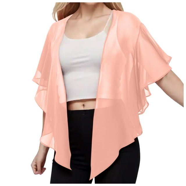 YOUSNH Châles et Étoles en Mousseline pour Femmes, Ouverture devant, Cardigan à Nouer pour Robe de Soirée, Châles et Étoles pour Robes de Soirée, Rose, Taille Unique