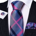 thumbnail image 4 of Juego de corbatas Barry.Wang, corbata de seda a cuadros, 150 cm, con gemelos, 4 of 6