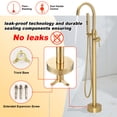 thumbnail image 5 of SUNRINX Brushed Brass Free Freestanding Tub Faucets, 2 Handle Freestanding Tub Faucets With Brass Two-Function Handshowe, Max 6 GPM Floor Mount Tub Filler Bathtub Faucet With 360° Swivel Spout, 5 of 15