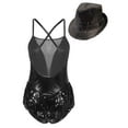 thumbnail image 2 of TiaoBug Womens Shiny Sequin Tassel Leotard Fringe Bodysuit Ballroom Latin Jazz Costumes with Hat Black M, 2 of 7