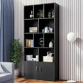thumbnail image 4 of Cozy Castle 70" Tall Black Bookshelf with 12 Cubes and 2 Doors, 4-Tier Open Shelf Bookcase with Cabinet, Modern Cube Storage Organizer for Living Room, and Office, 4 of 7