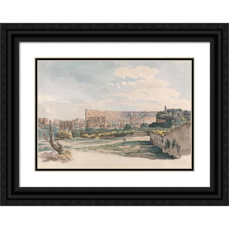Carlo Labruzzi 18x14 Black Ornate Wood Framed Double Matted Museum Art Print Titled - The Colosseum from the Caelian Mount with the Arch of Constantine and a View of the Forum Rome.