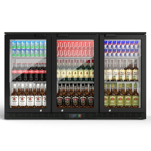 Coolake 53" 11.7 cu.ft Commercial Back Bar Cooler with 3 Glass Doors, Under Counter Height Beverage Refrigerator in Stainless Steel with LED Lighting for Soda Drinks, Beer, Wine