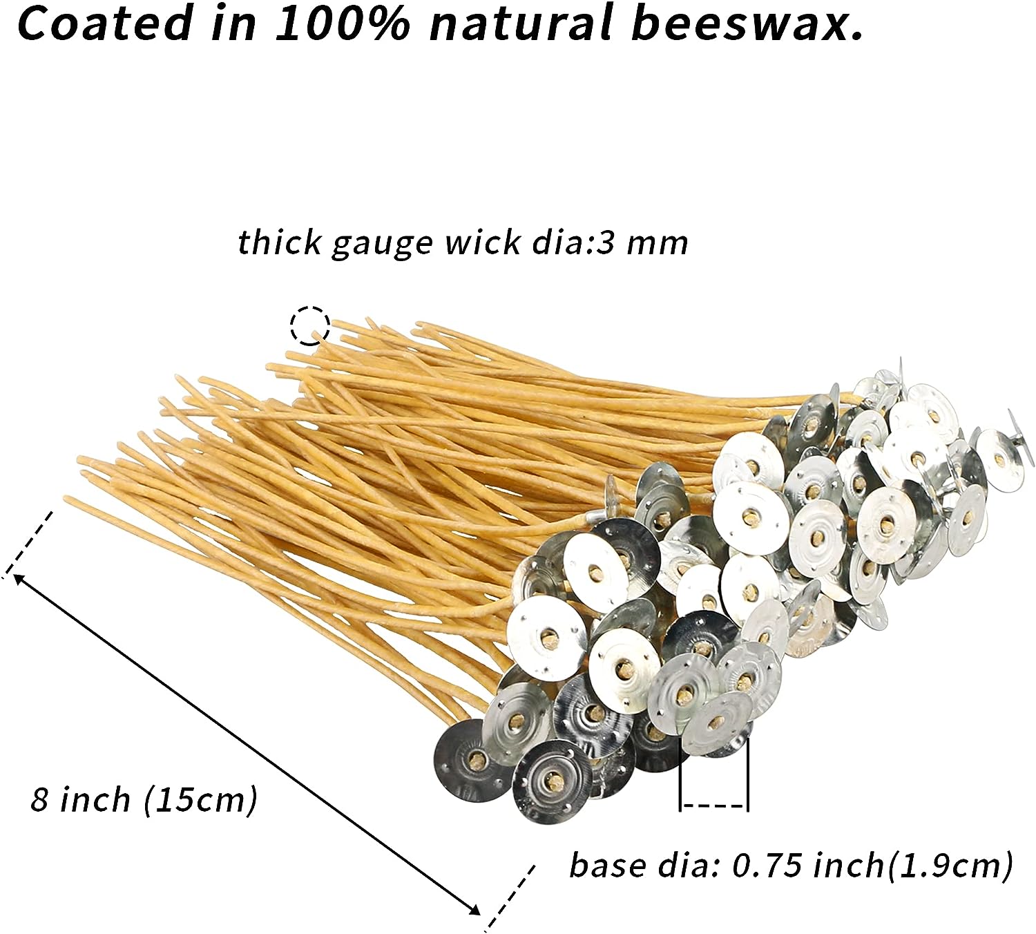 100 PCS 12 inch Thick Hemp Wicks in 3mm Diameter, Pre-Waxed by 100% Natural  Beeswax & Tabbed, Beeswax Wicks for Candle Making. 