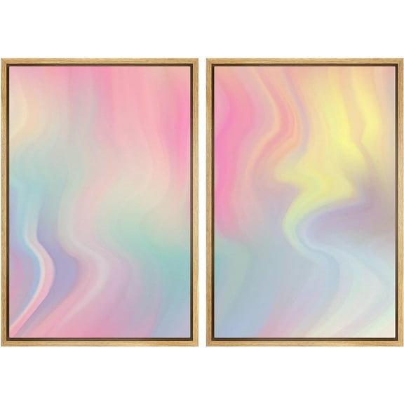 IDEA4WALL Framed Canvas Print Wall Art Set Rainbow Spectrum Abstract Multicolor Illustrations Fine Art Bohemian Minimalist Colorful Artwork for Living Room, Bedroom, Office - Natural 24"x36"x2