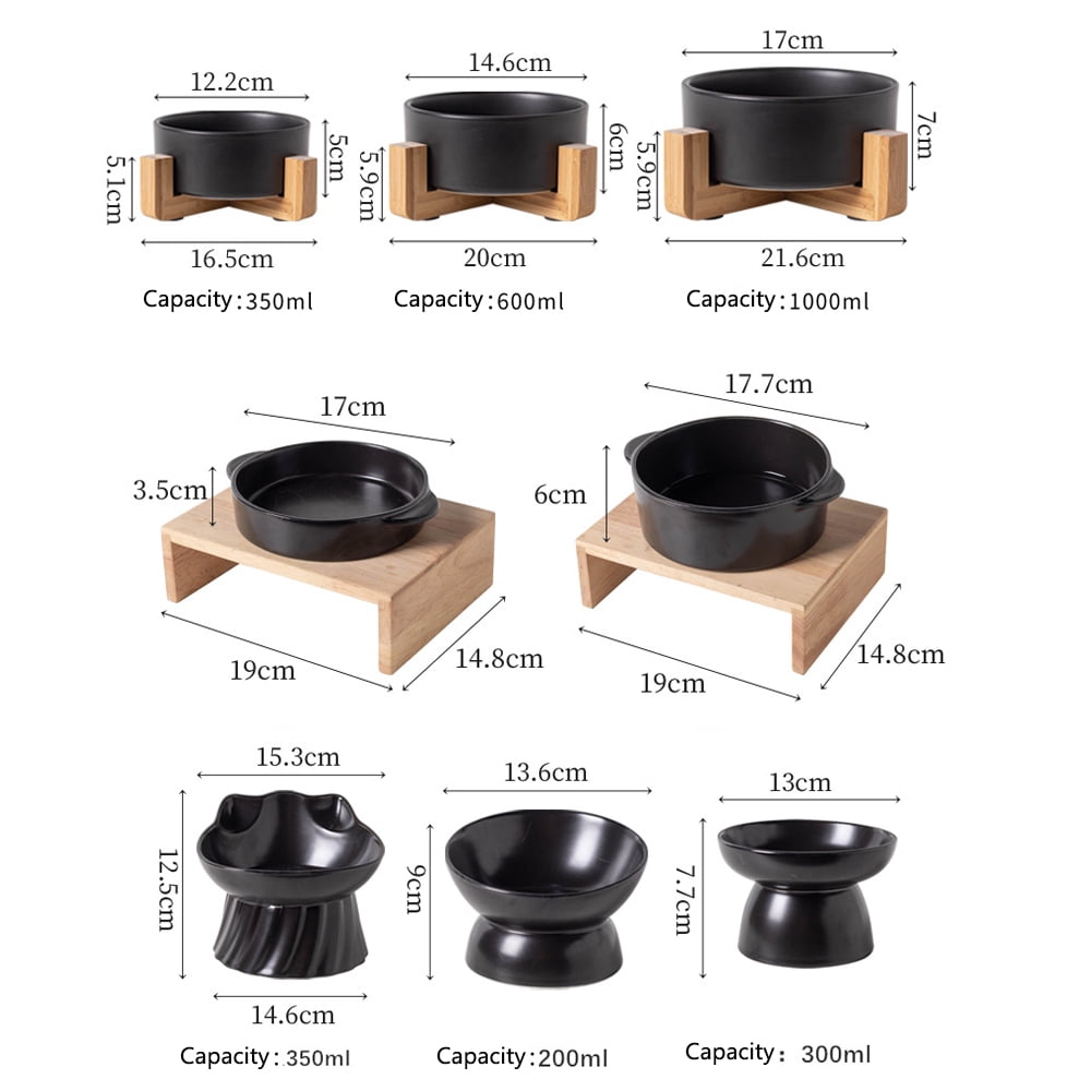 Cat Black Ceramic Bowl Pet Food Water Feeders Dogs Double Drinking Eating Feeding Bowls with Stand