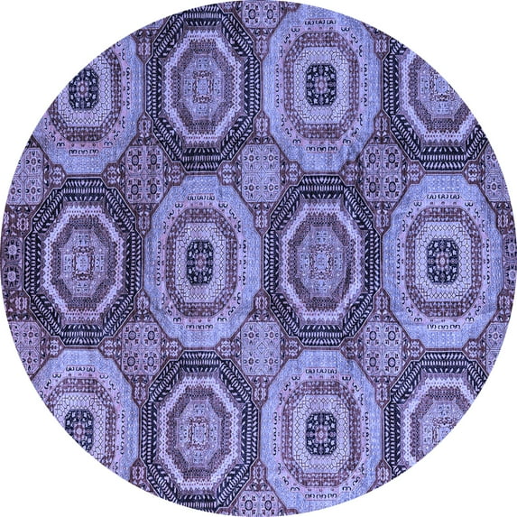 Ahgly Company Machine Washable Indoor Round Oriental Blue Modern Area Rugs, 8' Round