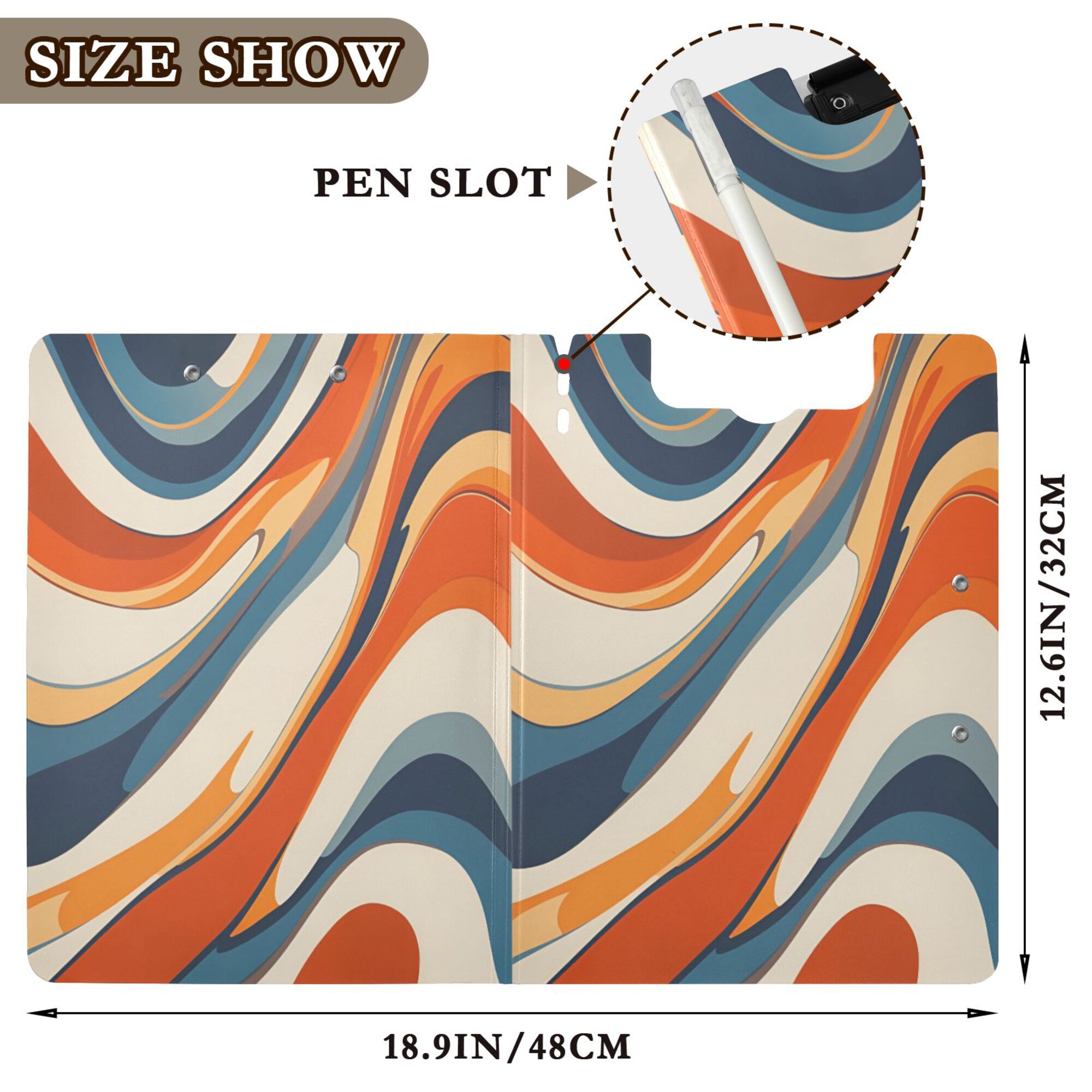 FORMRS A4 Clipboard Folder with Pen Holder Horizontal Foldable School Office Binder, Beige Abstract Wavy