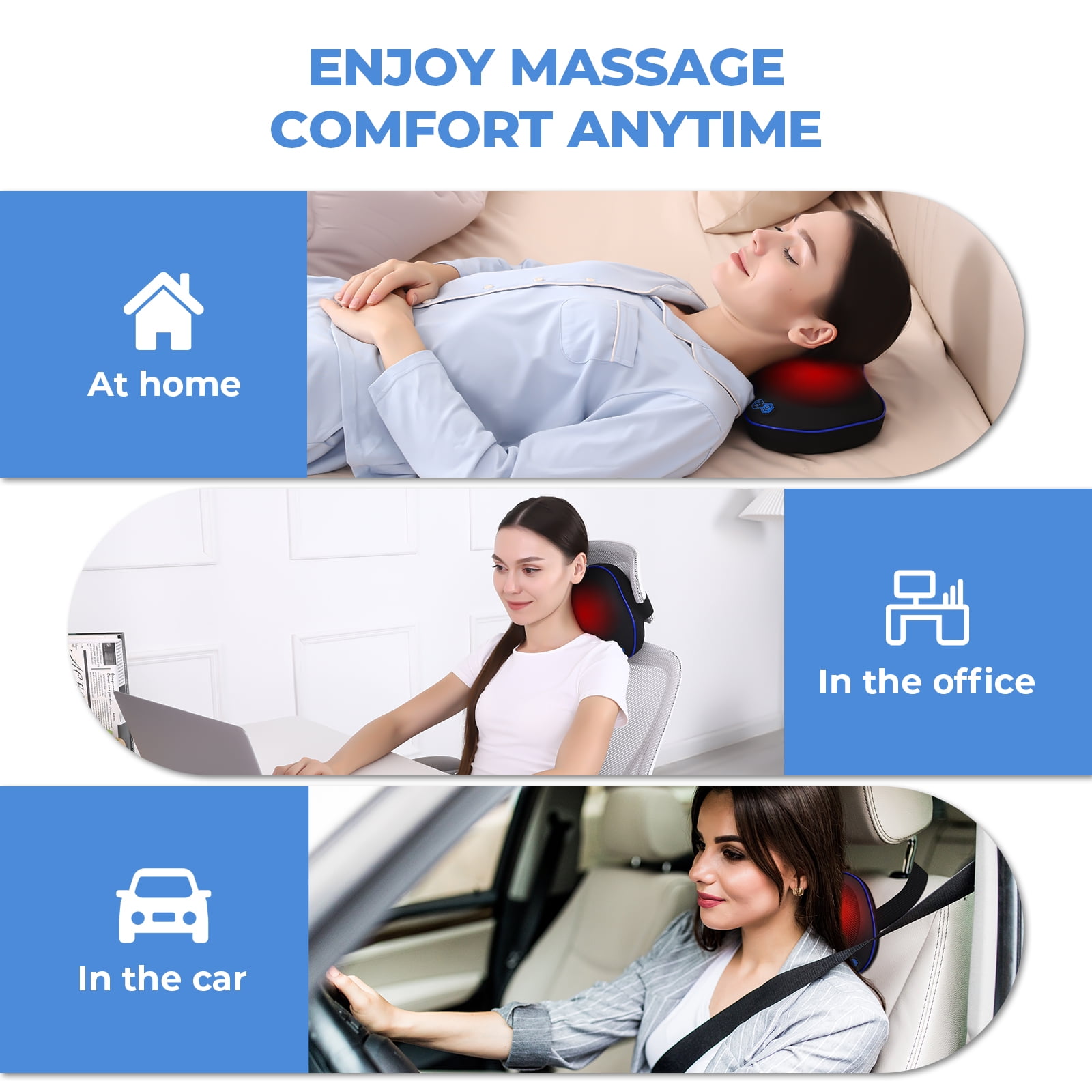 REATHLETE Millow Rectangular Neck Massager with Heat, Cordless Shiatsu Back Massage Pillow