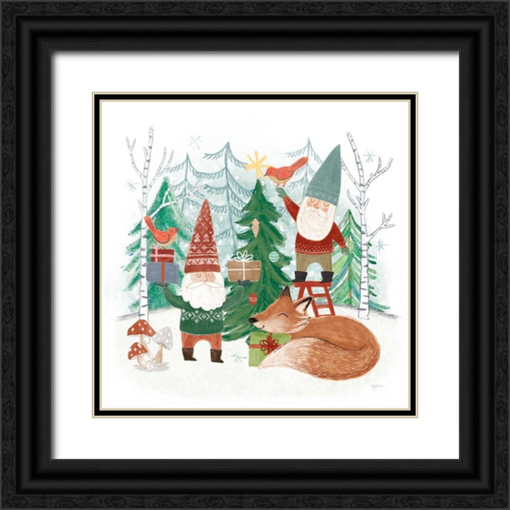 Urban Mary 15x15 Black Ornate Wood Framed with Double Matting Museum Art Print Titled - Woodland Gnomes I