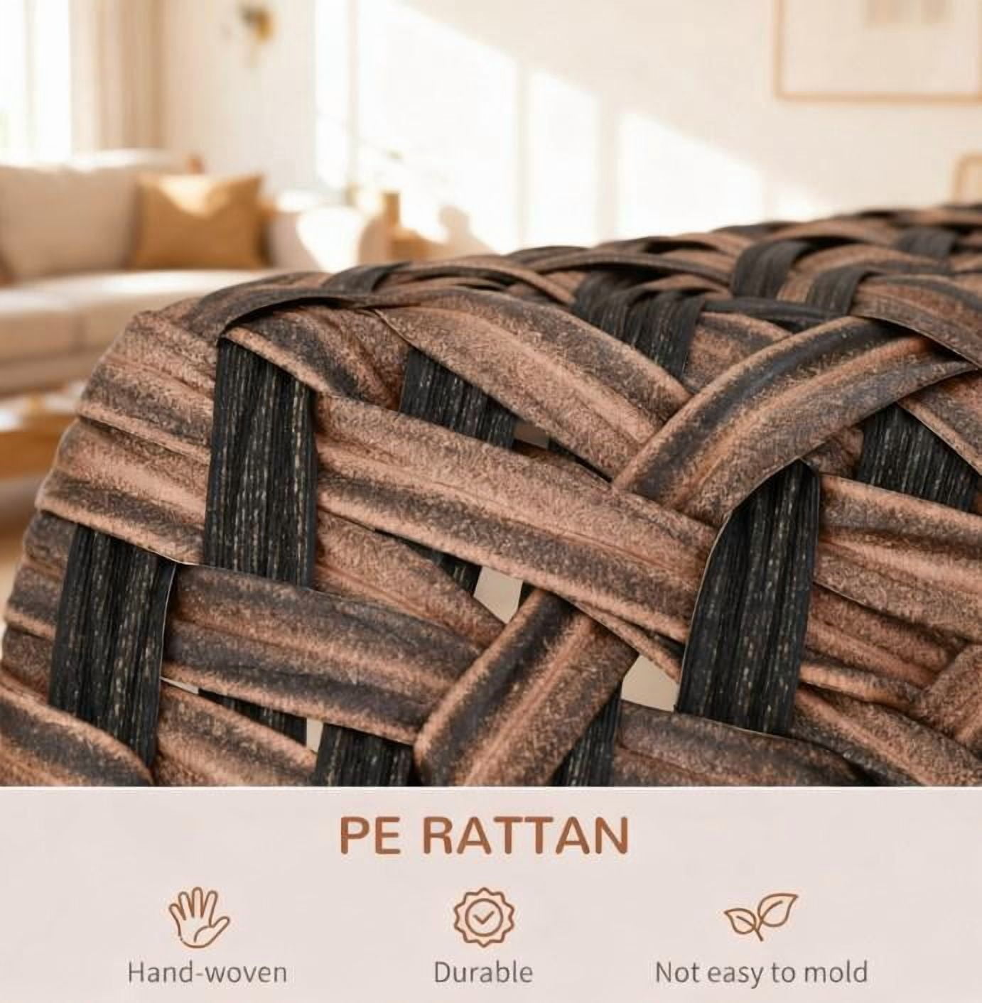 Elevated Hand-Woven Banana Leaf Cat House, Brown Wicker Cat Condo with Soft Cushion, Metal Tripod Base, Ventilated Enclosed Cat Bed for Cats Under 11 lbs