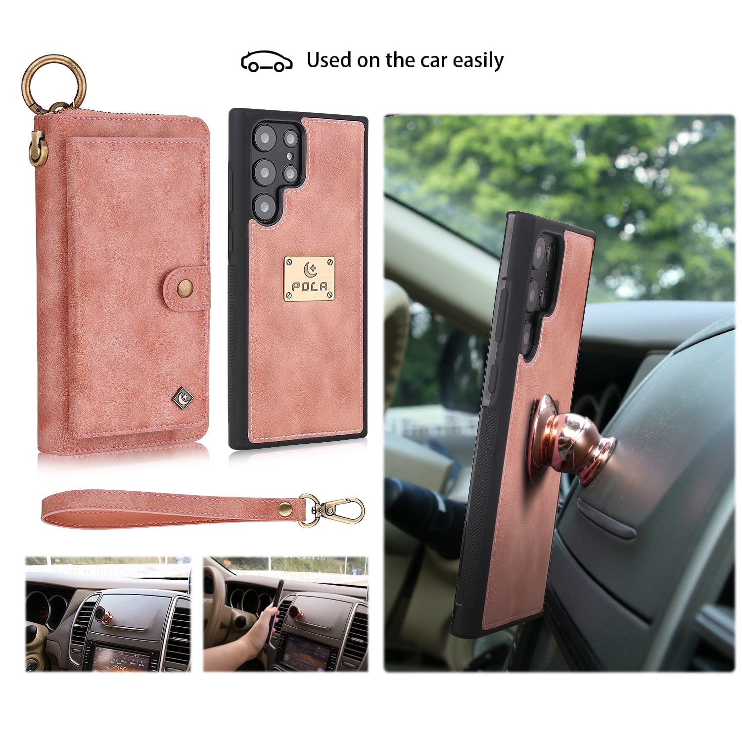 Samsung Galaxy S22 Ultra Leather Flip Case Cover, Galaxy S22 Ultra Zipper Wallet Case for Women and Men, Dteck 14 Card Holder Zipper Pocket Magnetic Detachable Wallet Folio Case Leather Pouch,Pink