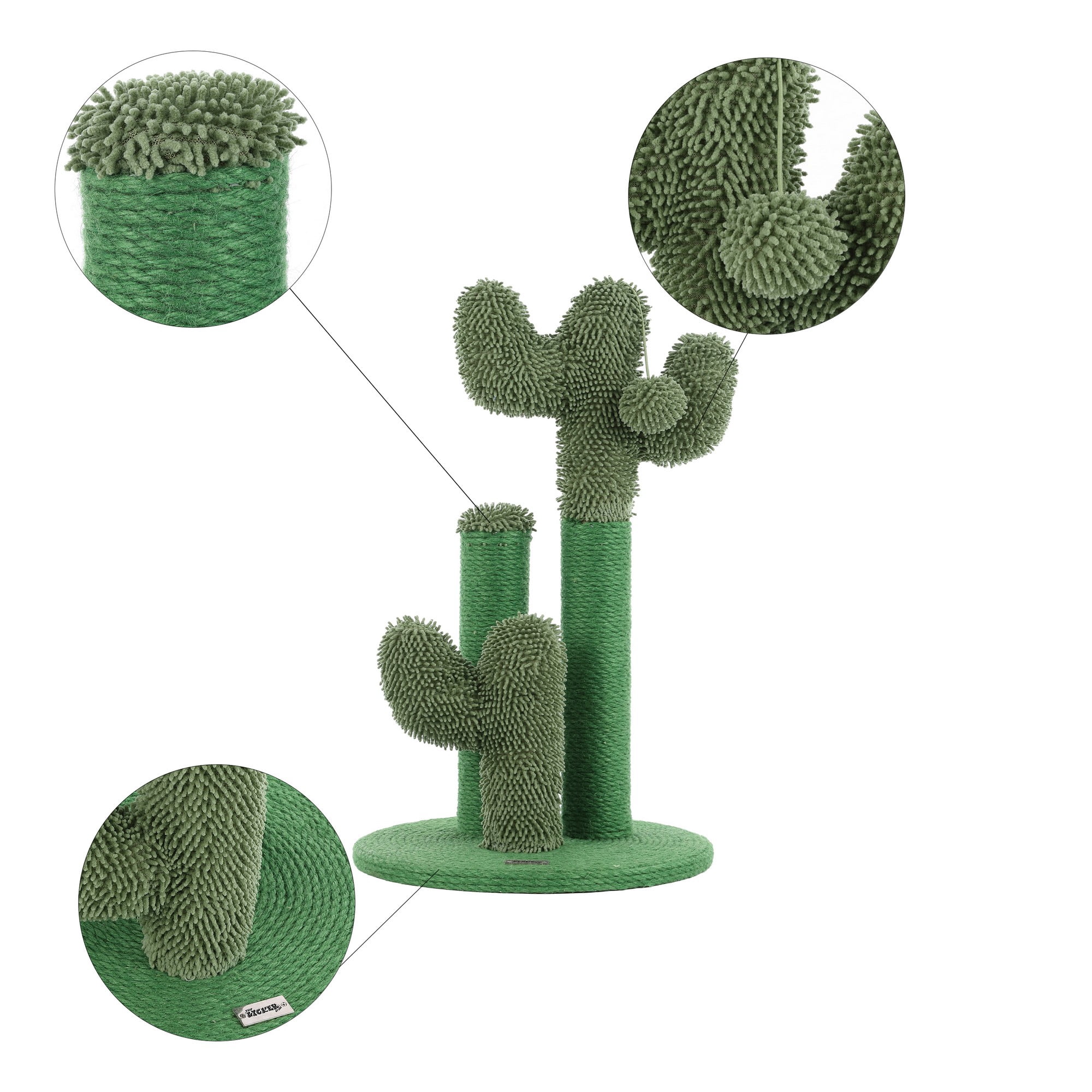 THE LICKER STORE Marfa 21.5" Modern Jute Triple-Cactus Cat Scratching Post with Fuzzy Toy, Green, CTR1008A